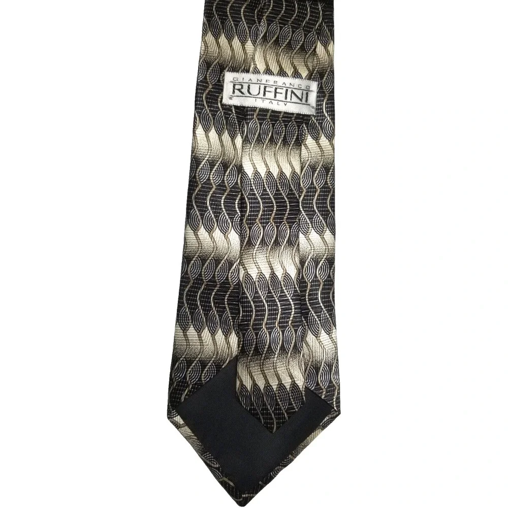 Gianfranco Ruffini Black Tan Geometric Silk‎ Pointed Tie Made in USA